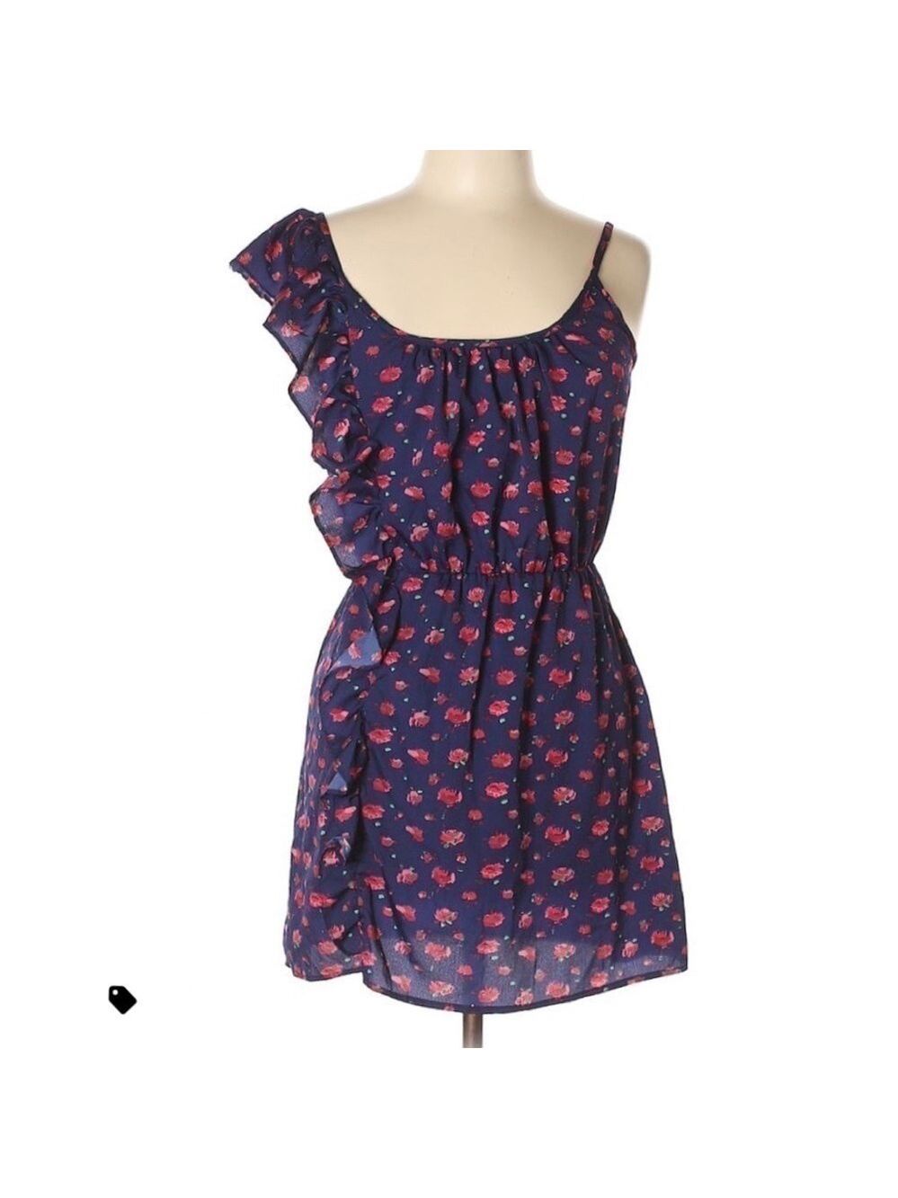 Deb Navy Blue Ruffle Dress with Red and Pink Flowers